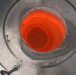 Red-hot view down into a working raku kiln